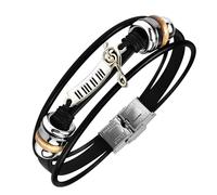 ROJEMXVE Retro Guitar Leather Bracelet for Man Women Unique Bead Braided Handmade Ethnic Tribal Cuff Multi-Layer Cords Wrap Music Shape Punk Rock Jewelry Gifts Wristband, One Size, Zinc, leather music