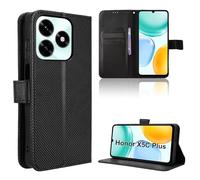 Rojeuinn Case for Honor X5C Plus Mobile Phone Case Shockproof Case Cover Mobile Phone Case in Premium Carbon Fibre [Foldable Flip] [Stand Function Bag] - Black