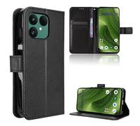 Rojeuinn Fibre Case for Fairphone 6 Wallet Style with Flip, Protective Case with Stand Function and Card Slot, Magnetic Closure Case, Black