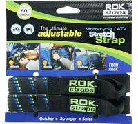 ROK Straps 10001 Adjustable Motorcycle/ATV Stretch Strap Tie-Downs, 60", Black/Blue/Yellow