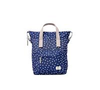 ROKA London Bantry Small Canvas Backpack (Navy Polka Dots) | Lightweight everyday backpack with practical storage, comfortable adjustable straps and a weather-resistant recycled material