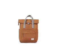 ROKA London Canfield B Small Sustainable Nylon Backpack Bran | Compact roll top backpack with wide zip opening, tablet storage, secret pocket, side pockets and adjustable shoulder straps