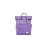 ROKA London Canfield B Small Sustainable Nylon Backpack Fresh Purple | Compact roll top backpack with wide zip opening, tablet storage, secret pocket, side pockets and adjustable shoulder straps