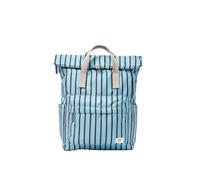 ROKA London Canfield Medium Canvas Roll Top Backpack Blue Stripe | Canvas Roll Top Rucksack Magnetic Closure, for Work School & Travel, Lightweight Laptop Backpack, Secure Pockets Men & Women