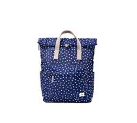 ROKA London Canfield Medium Canvas Roll Top Backpack (Navy Polka Dot) | Canvas Roll Top Rucksack Magnetic Closure, for Work School & Travel, Lightweight Laptop Backpack, Secure Pockets Men & Women