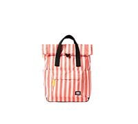 ROKA London Canfield Small Roll-Top Backpack Recycled Canvas Water-Resistant Rucksack, Lightweight Everyday Backpack for Work, Travel, Commuting & City Use - Coral Stripe