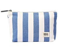 ROKA LONDON, COSMETIC CASE MAIDA VALE COTTON CANVAS, DENIM STRIPE, SMALL