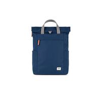 ROKA London Finchley A Medium Recycled Canvas (Crisp Blue) | Roll top backpack with spacious storage, padded laptop sleeve, side bottle pockets, secret pocket and adjustable straps