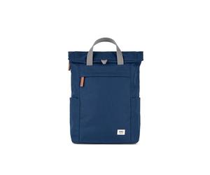 ROKA London Finchley A Medium Recycled Canvas (Crisp Blue) | Roll top backpack with spacious storage, padded laptop sleeve, side bottle pockets, secret pocket and adjustable straps