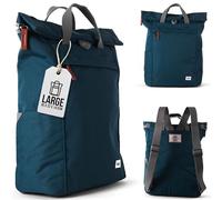 ROKA London Roll Top Backpack - Large Canvas Rucksack for Men & Women with Magnetic Closure & Multi Pockets for Work, School, & Travel - The Finchley, Deep Blue