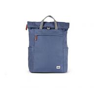 ROKA London The Finchley Backpack Bag, Small, Airforce Blue | Canvas Roll Top Rucksack, Magnetic Closure, Multi Pockets, Adjustable Straps, for Work, School & Travel