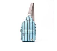 ROKA London Willesden Sling Bag Recycled Canvas Cross body Backpack Blue Stripe