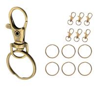 ROKEL 12 Pcs Swivel Lobster Clasps Keychain Hooks with Key Rings - 38mm, 6 Pcs Antique Brass Metal Key Chain Clips with 6 Pcs Split Rings for Jewellery Making & Crafts (Antique Brass, 12 Pcs)