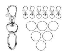 ROKEL 12 Pcs Swivel Lobster Clasps Keychain Hooks with Key Rings - 38mm, 6 Pcs Silver Metal Key Chain Clips with 6 Pcs Split Rings for Jewellery Making, Lanyards & Crafts (Silver, 12 Pcs)
