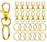 ROKEL 24 Pcs Swivel Lobster Clasps Keychain Hooks with Key Rings - 38mm, 12 Pcs Golden Metal Key Chain Clips with 12 Pcs Split Rings for Jewellery Making, Lanyards & Crafts (Golden, 24 Pcs)
