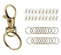 ROKEL 40 Pcs Swivel Lobster Clasps Keychain Hooks with Key Rings - 38mm, 20 Pcs Antique Brass Metal Key Chain Clips with 20 Pcs Split Rings for Jewellery Making & Crafts (Antique Brass, 40 Pcs)