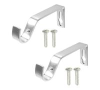 ROKEL Curtain Pole Bracket 28mm - Set of 2 Silver Metal Heavy Duty Curtains Rod Wall Brackets with Screws for Secure Hold, Rust Resistant, Easy Install for Perfect Curtain Rail Support (Silver, 28mm)