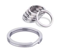 ROKEL Flat Split Metal Keyring Hoops - 10 Pack Key Rings, 30mm Heavy Duty Stainless Steel Keychain Rings for Keys, Crafts, Dog Tags, DIY Jewellery Making & Organization (10)
