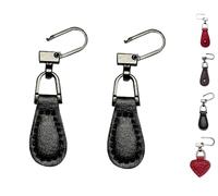 ROKEL Zipper Puller Replacement - 2 Pack Black Leather Zip Pull Repair, Durable Zip Tags for Backpacks, Jackets, Luggage & Bags - Easy Fix Broken Zip Extension (Plain Black Tear Drop, 2 Pack)