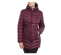 Rokka&Rolla Women's Packable Lightweight Puffer Jacket Water-Resistant Hooded Winter Long Coat, Maroon, X-Large