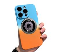 Rokmym Magnetic Case for iPhone 15 Pro Case 6.1 Inch Compatible with Mag-Safe, Matte Gradual Change Mobile Phone Case for iPhone 15 Pro, Drop Protection, Shockproof Protective Case, Sky Blue, Orange