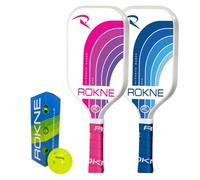 ROKNE Curve Classic ACE Pickleball Twin Set, 2 Paddles and Balls - Blue/Pink