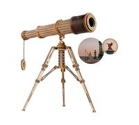 Robotime Rokr Astronomical Bezel Wooden Telescope Monocular DIY Gift for Adults and Older Children Crafters and Hobbyists Brown 150m Vision Range
