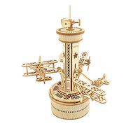 ROKR Airplane Control Tower Wooden Music Box Model Kit, AMK41 | Desk and shelf display, Hands-on gift for teens and adults