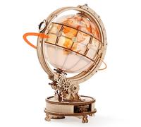 ROKR Auto Rotating Globe 3D Wooden Puzzle Model Kit with LED ST003D | Motorised Rotation Warm Light Mechanical Wooden Globe Structure Home Office Desk Display Gift for Adults