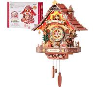 ROKR Christmas Cuckoo Clock, 3D Wooden Puzzle for Adults, Wall Decor Kit | wooden model kit for adults, santa wall clock, wooden christmas decoration, holiday cottage decor, advent winter house gift