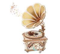 ROKR Diva Gramophone 3D Wooden Puzzle Mechanical Music Box Vintage Gramophone Model DIY Kit No Glue Decorative Display Gift for Adults AMK82