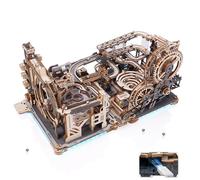 ROKR Electric Marble Run 3-in-1, 3D Wooden Puzzle for Adults LGX02 | Marble Spaceport, Night City and Link Pack; model kit to build, gift idea for men and teens; USB-C light effects