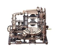 ROKR Marble Run Wooden Model Kits for Adults Hand Cranked Mechanical, LGA01 | Mechanical Gear 3D Wooden Puzzle Construction kits with 10 Steel Balls, Marble Night City