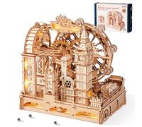 ROKR Marble Travel London EGB01 3D Wooden Puzzle for Adults Marble Run Model Kit with LED London Eye Big Ben Tower Bridge Craft Kits Home Desk Decoration Puzzle Gifts for Women Men