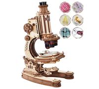 ROKR Microscope Mechanical Wooden 3D Puzzle Working DIY Model with LED Light Kit