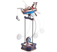 ROKR Ocean Fisher Balance Toy 3D Wooden Puzzle Model Kit for Adults MCD02 | Gravity Swing Fishing Boat Moving Fish Playful Dog Nautical Detail Relaxing Desk Ornament Gift