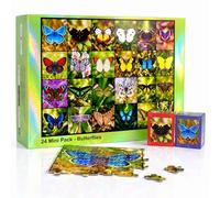 rokt&razo Butterfly Symphony, 24 Mini Pack 1000 Pieces Jigsaw Puzzles with Laser Iridescent Finish, Includes Butterfly Science Guide & 8 Puzzle Stickers, Finished Size 27.5 * 19.7 in