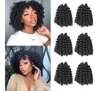 Roktress 6 Packs 8 Inch Jamaican Bounce Crochet Hair Jumpy Wand Curl Crochet Hair African Ombre Kanekalon Synthetic Crochet Braiding Hair Extensions For Black Women (8" 6Packs, 1B#)