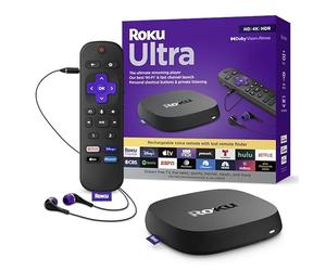 Roku Ultra 2022 4K/HDR/Dolby Vision Streaming Device and Roku Voice Remote Pro with Rechargeable Battery, Hands-Free Voice Controls, Lost Remote Finder, and Private Listening