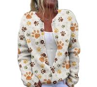 ROLACAT Women’s 3D-Print Knit Cardigan - Open Front V-Neck with All-Over Daisy & Bee Motif