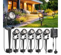 ROLANCHE Low Voltage Garden Lights with Transformer, 6 Pack Mains Powered LED Spotlights with Photocell Sensor, Warm White Waterproof Outdoor Lighting for Gardens, Pathways and Trees