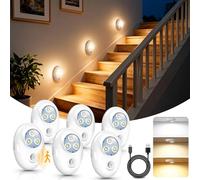 ROLANCHE Motion Sensor Lights Indoor, 6 Pack Rechargeable Dimmable LED Night Lights, Battery Operated Wireless Wall Lights with USB Charging for Stairs, Closets, Kitchen, Under Cabinet Lighting