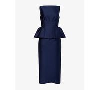 Roland Mouret Womens Roland Mouret Boat-Neck Peplum Woven Midi Dress Navy 10
