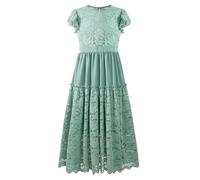 Rolanko Flower Girls Lace Dress First Holy Communion Prom Party Wedding Ruffle Sleeve Princess Long Maxi Dresses, SageGreen, 9-10 Years, 140