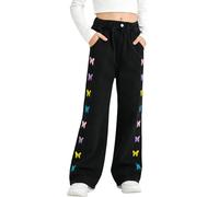 Rolanko Girls Baggy Jeans, High Elasticated Waist Wide Leg Loose Bootcut Denim Jeans Pants for Teens 6-15 Years, Black ColorFly, 6-7 Years,130