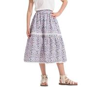 Rolanko Girls Boho Floral Long Skirt, Elastic High Waist Ruffle Hem Flowy A Line Maxi Dresses, Purple Floral, Size:7-8 Years,130