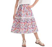 Rolanko Girls Boho Floral Long Skirt, Elastic High Waist Ruffle Hem Flowy A Line Maxi Dresses, Red Floral, Size:12-13 Years,160