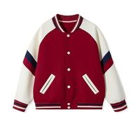 Rolanko Girls Boys Baseball Jacket Varsity Style School Sweatjacket with Pockets Bomber Coat Outwear for Kids, Red, Size: 170, 13-14 Years