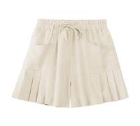 Rolanko Girls Flowy Shorts, Elastic Waist Loose Summer Beach Short with Pockets for Teen Kids Age 5-12 Years, Khaki, 10-11 Years/160
