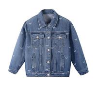 Rolanko Jean Jacket for Girls, Basic Distressed Denim Trucker Jacket Outwear Button Down Jeans Coat, Bow, Size: 140